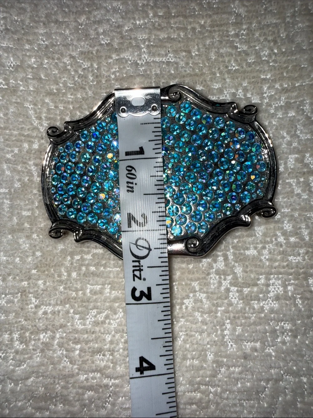 Blue Aurora Borealis Rhinestone Belt Buckle Silver Tone Western Rodeo Cowgirl